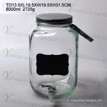 High Qualtiy 10L copo de vidro frasco de bebida com torneira / grande capacidade de vidro frasco de pedreiro com escala Blackboard
